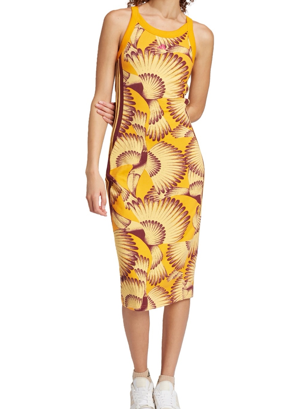 Adidas x FARM Rio Yellow Tropical Bird Toucan Racerback Midi Dress Size XL - Picture 15 of 15